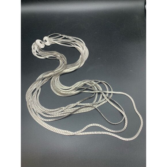 Monet Multichain Necklace Silver Tone Fashion Statement Wide Clasp Marked - Picture 6 of 6